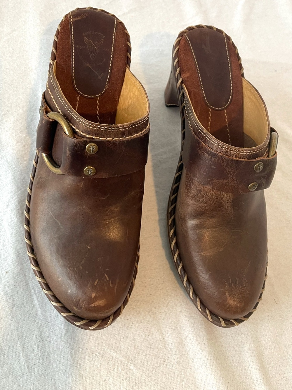 Frye Women’s Brown Leather Clog Mule Boot Slip-On Buckle Strap Ankle 8M
